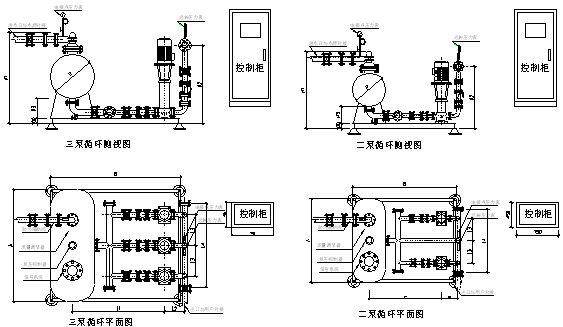 不銹鋼無負壓變頻供水設備平面圖