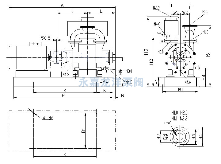 2BE1 202/203/252/253直聯(lián)傳動水環(huán)式真空泵安裝尺寸圖